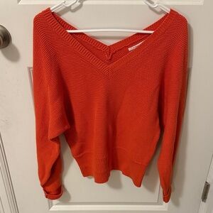 Anthropologie Vibrant Orange V-Neck Sweater